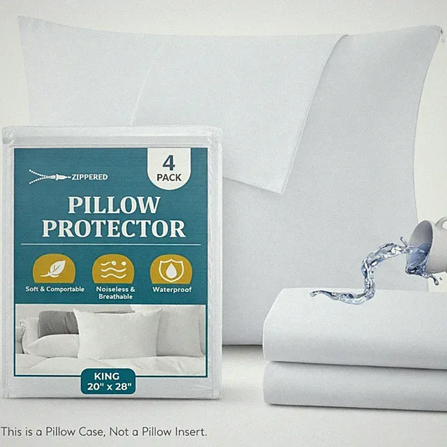 100% Waterproof Pillow Protectors With Zipper 2 Pack Standard Queen King Size