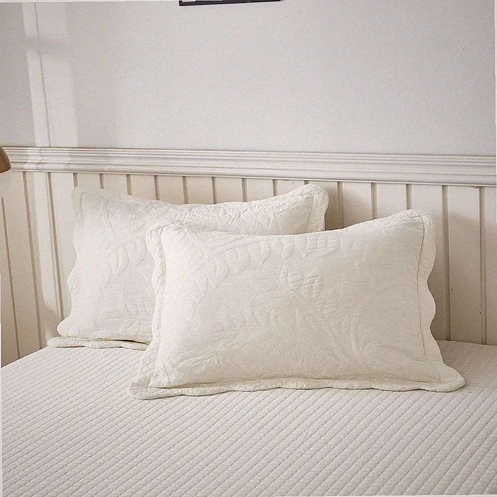 2PCS 100% Cotton Quilted Pillow Shams Embroidered Farmhouse Pillow Shams