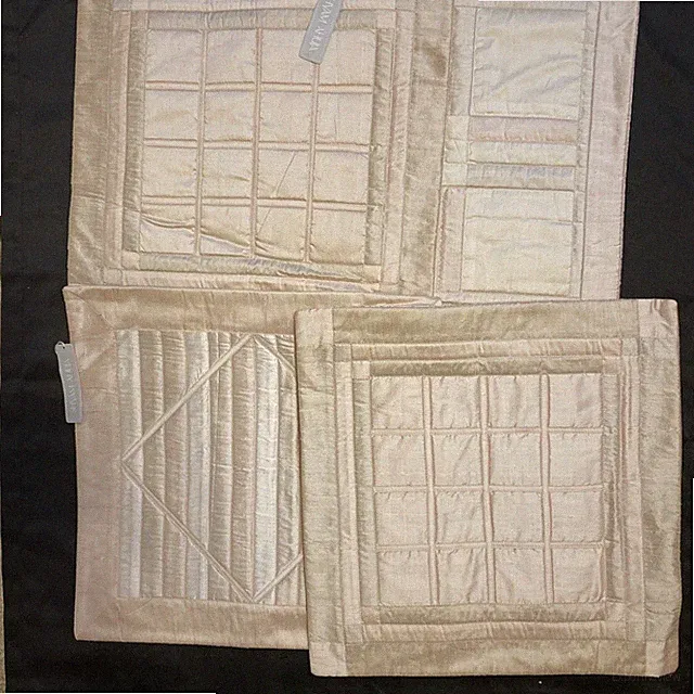 4 Shyam Ahuja 16” Throw Pillow Cover Silk Cream Ivory Quilted