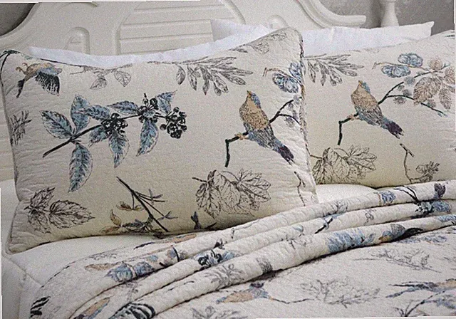 BRANDREAM Quilted 20” x 28” Bird Floral Branch PILLOW SHAM COVER CASE 💯% Cotton