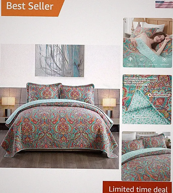 European Floral Cotton Bedspread Set - Luxurious Twin Size Quilt & Pillow Cover