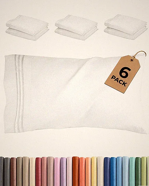 Queen Pillow Cases Set of 6 - Ultra Soft Hotel Quality Pillowcase Covers - Co...