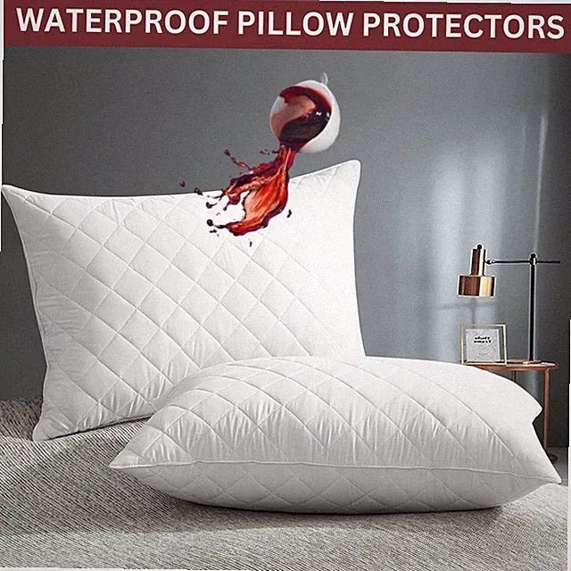 Quilted Waterproof Pillow Protector Pack of 2 Zipped Pillow Protector Cover Soft